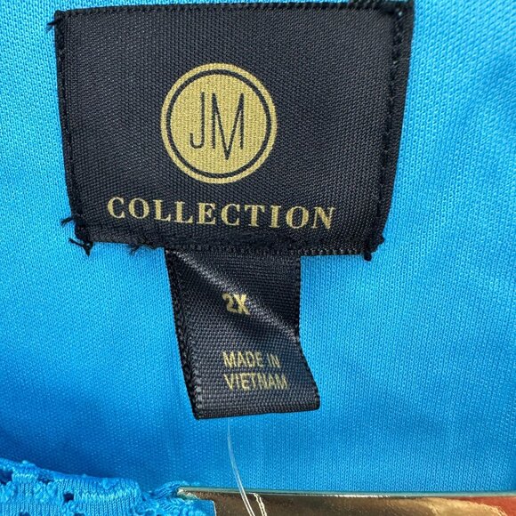 JM Collection Blouse Womnes Plus Size 2X Blue Pullover Short Sleeve Perforated - Picture 4 of 9